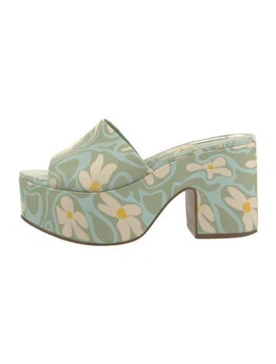Pre-owned Larroude Floral Print Sandals In Green