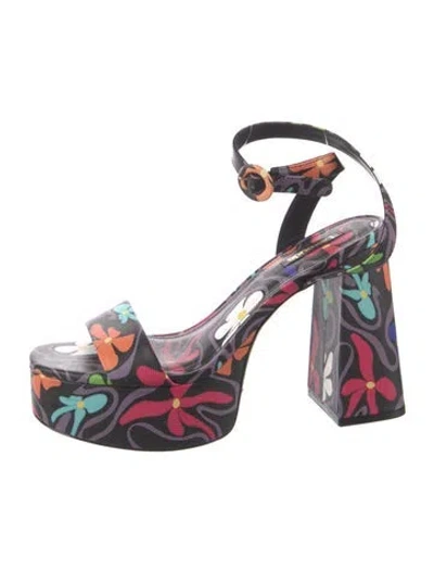 Pre-owned Larroude Floral Print Sandals In Green/orange/purple