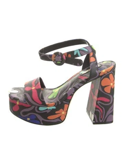 Pre-owned Larroude Floral Print Sandals In Multicolor