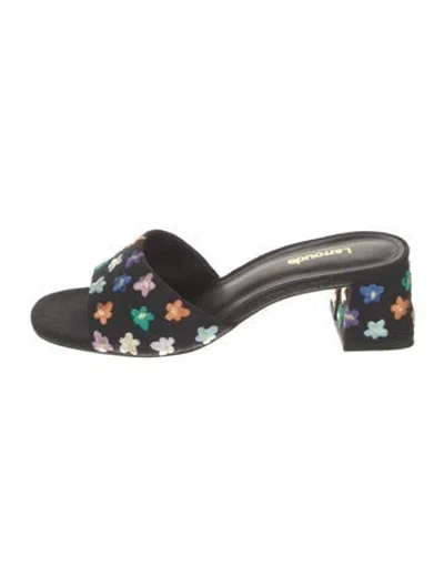 Pre-owned Larroude Floral Print Slides In Black