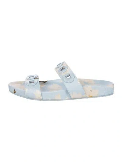 Pre-owned Larroude Floral Print Slides In Blue