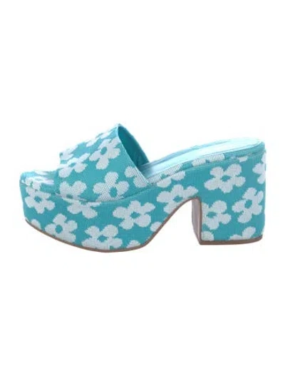Pre-owned Larroude Floral Print Slides In Blue