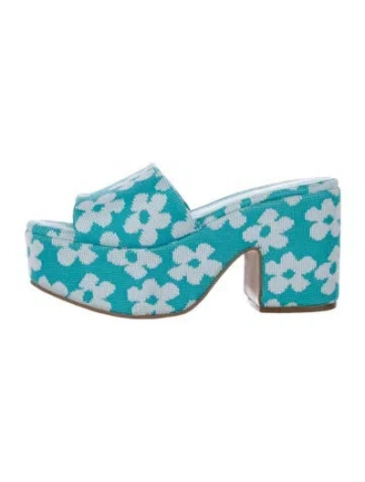 Pre-owned Larroude Floral Print Slides In Blue