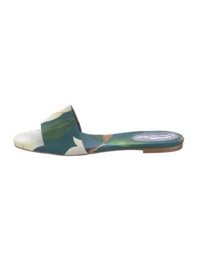 Pre-owned Larroude Floral Print Slides In Blue