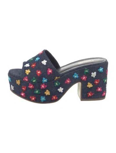 Pre-owned Larroude Floral Print Slides In Blue