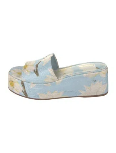 Pre-owned Larroude Floral Print Slides In Blue