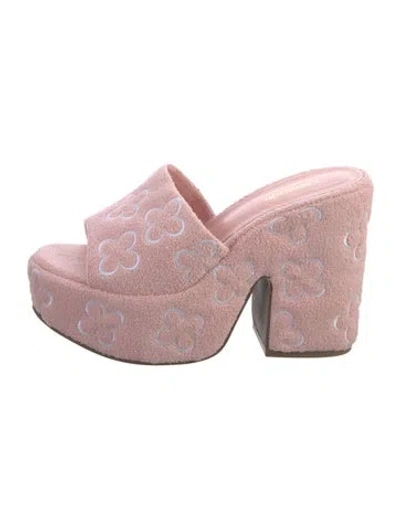 Pre-owned Larroude Floral Print Slides In Pink