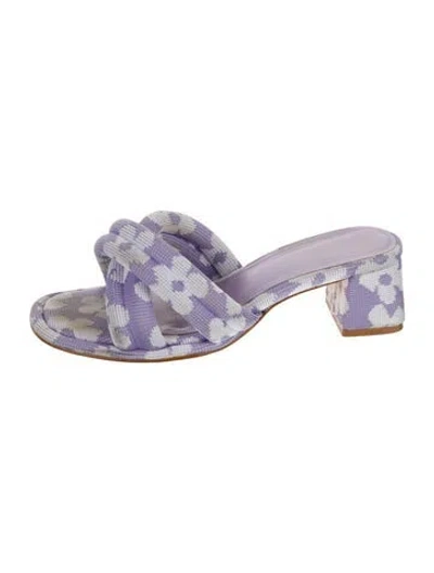 Pre-owned Larroude Floral Print Slides In Purple