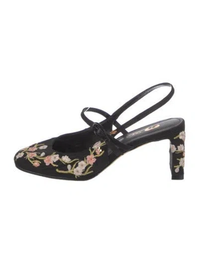 Pre-owned Larroude Floral Print Slingback Pumps In Black