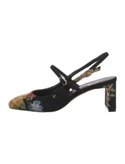 Pre-owned Larroude Floral Print Slingback Pumps In Black