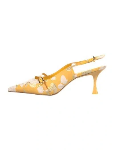 Pre-owned Larroude Floral Print Slingback Pumps In Yellow
