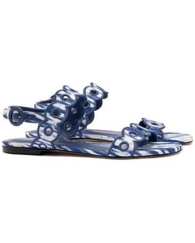 Larroude Larroudé Florence Broderie Raffia Sandal In Blue