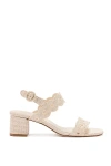Larroude Florence Broderie Sandal Heels Natural In Beige