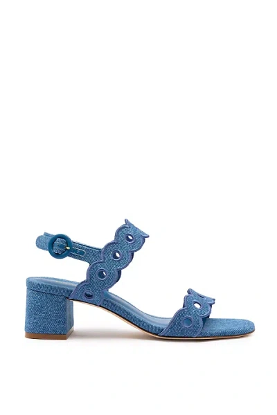 Larroude Florence Broderie Sandal In Blue