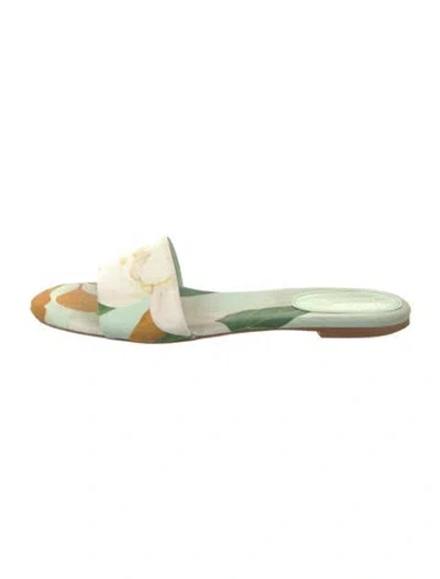Pre-owned Larroudé For Oscar De La Renta Floral Print Mules In Green