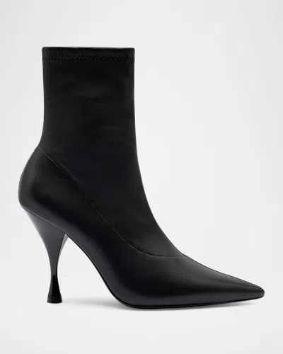 Larroude Georgia Stretch Leather Ankle Boots In Black