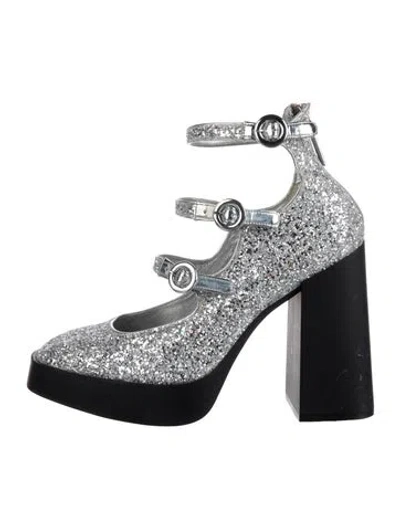 Pre-owned Larroude Glitter Patterned Pumps In Metallic/silver