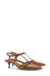 Larroude Larroudé Grace Ankle Strap Pointed Toe Kitten Heel Pump In Caramel