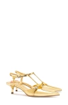 Larroude Larroudé Grace Ankle Strap Pointed Toe Kitten Heel Pump In Gold