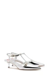 Larroude Larroudé Grace Ankle Strap Pointed Toe Kitten Heel Pump In Silver
