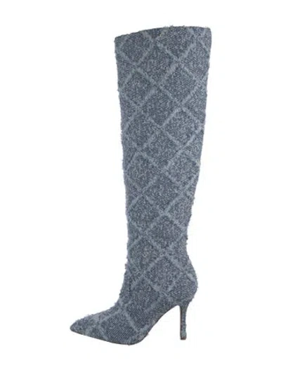 Pre-owned Larroude Houndstooth Print Boots In Blue