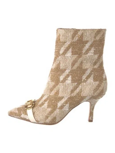 Pre-owned Larroude Houndstooth Print Boots In Neutrals