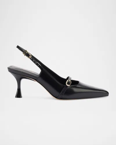 Larroude Ines Leather Buckle Slingback Pumps In Black