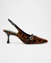 Larroude Women's Ines Pointed Toe Animal Print Calf Hair Mid Heel Slingback Pumps In Leopard