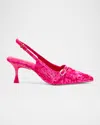 Shop Larroude Ines Velvet Buckle Slingback Pumps In Shocking Pink