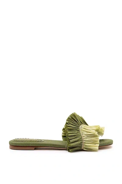 Larroude Ivy Fringe Flat In Green