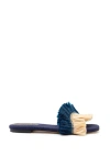 Larroude Ivy Fringe Flat In Navy