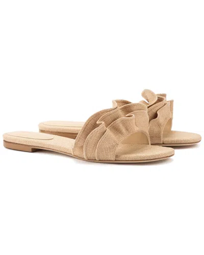 Larroude Larroudé Ivy Ruffle Raffia Ruffle Flat In Brown