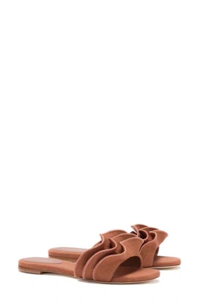 Larroude Ivy Ruffle Raffia Slide Sandal In Caramel