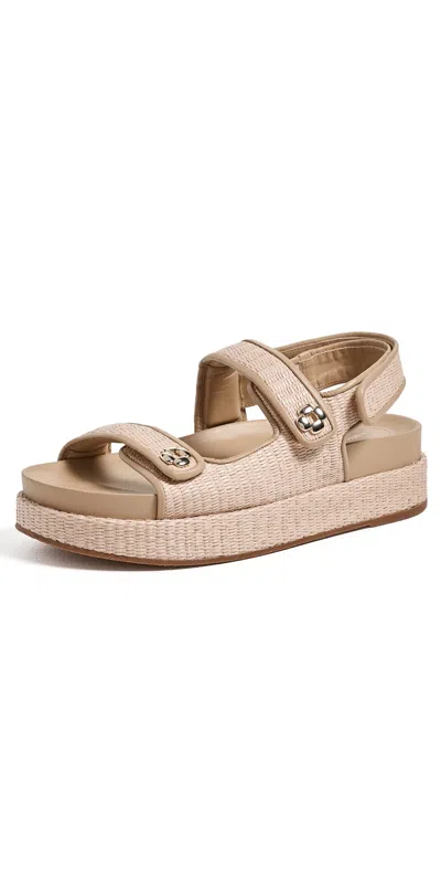 Larroude Jetty Sandals Natural Raffia/beige Leather In Brown