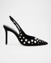Larroude Kaitlan Studded Suede Slingback Pumps In Black