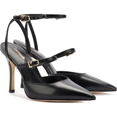 Shop Larroude Larroudé Kris Ankle Strap Pointed Toe Pump In Black/black