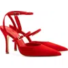 Larroude Larroudé Kris Ankle Strap Pointed Toe Pump In Scarlet