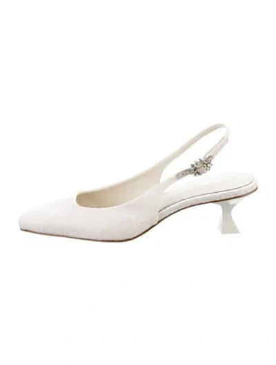 Pre-owned Larroude Lace Lace Pattern Slingback Pumps W/ Tags In White