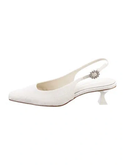 Pre-owned Larroude Lace Lace Pattern Slingback Pumps In White