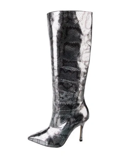 Pre-owned Larroude Leather Animal Print Boots In Silver