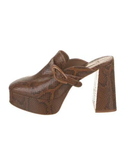Pre-owned Larroude Leather Animal Print Mules In Brown