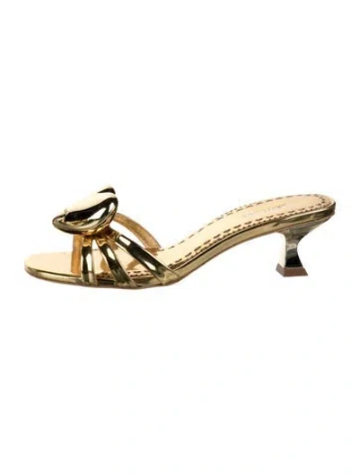 Pre-owned Larroude Leather Animal Print Sandals In Gold/metallic