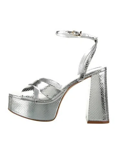 Pre-owned Larroude Leather Animal Print Sandals In Metallic/silver