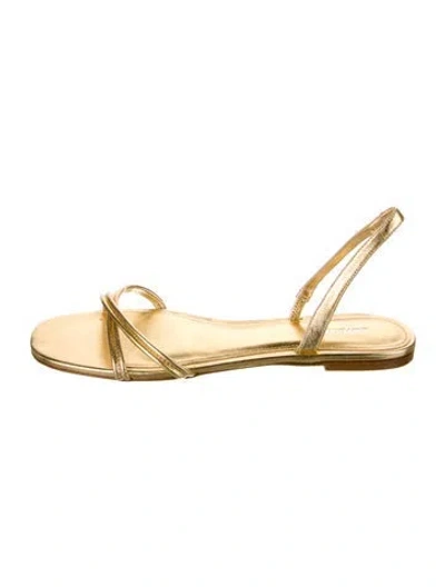 Pre-owned Larroude Leather Animal Print Slingback Sandals In Gold