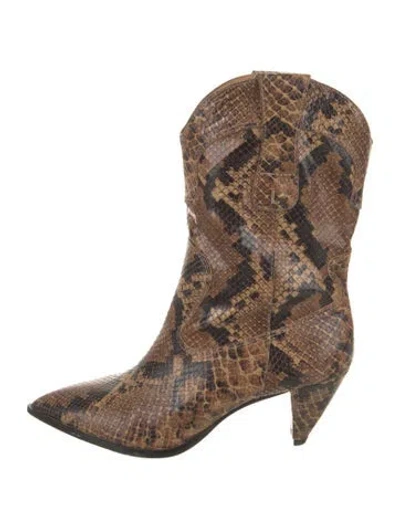Pre-owned Larroude Leather Animal Print Western Boots In Brown