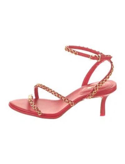Pre-owned Larroude Leather Beaded Accents Sandals In Red