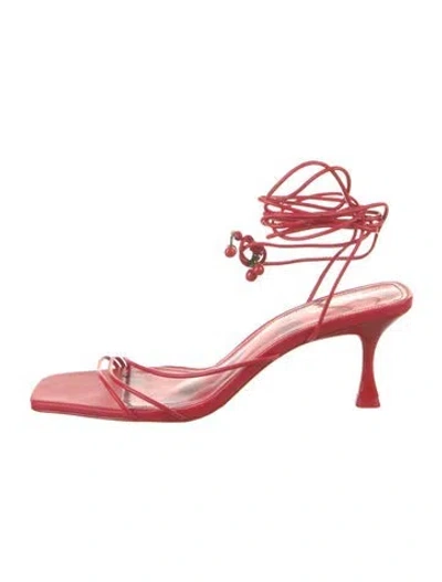 Pre-owned Larroude Leather Beaded Accents Sandals In Red