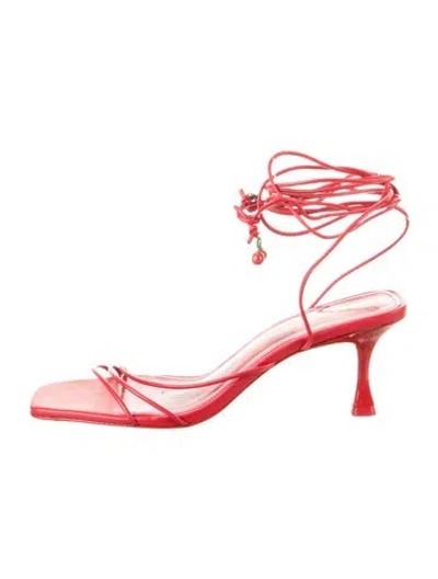 Pre-owned Larroude Leather Beaded Accents Slingback Sandals In Red