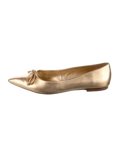 Pre-owned Larroude Leather Bow Accents Ballet Flats