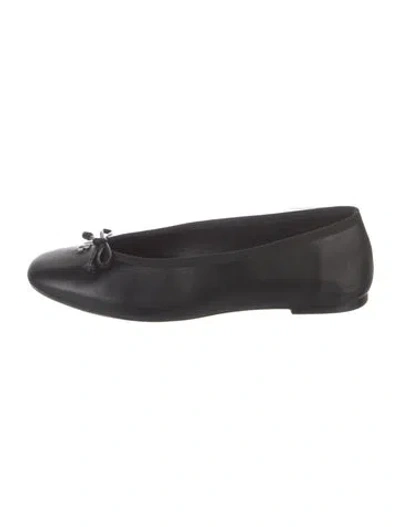 Pre-owned Larroude Leather Bow Accents Ballet Flats In Black